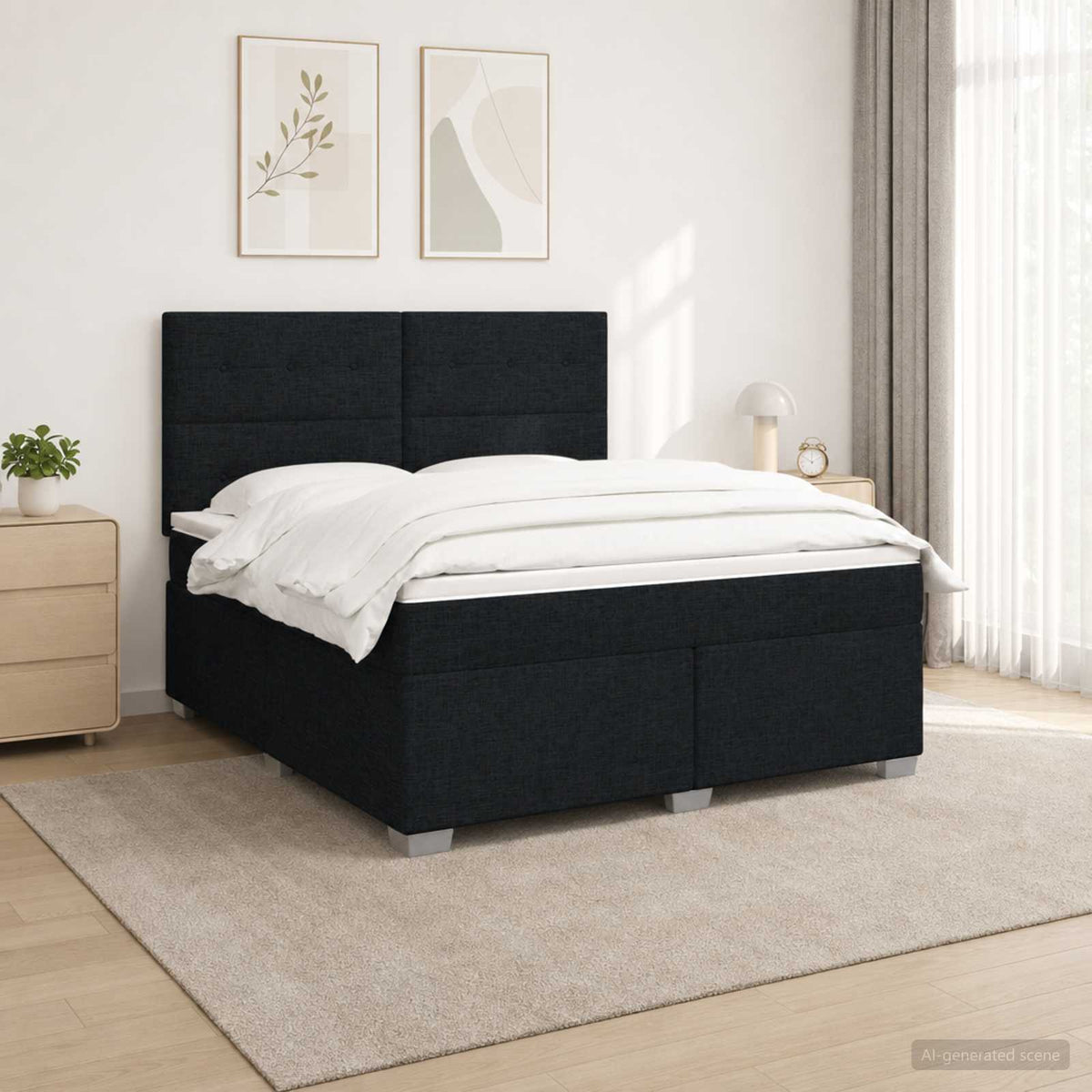 Κρεβάτι box spring με στρώμα Μαύρο 140 x 200 cm Ύφασμα - Pakobazaar
