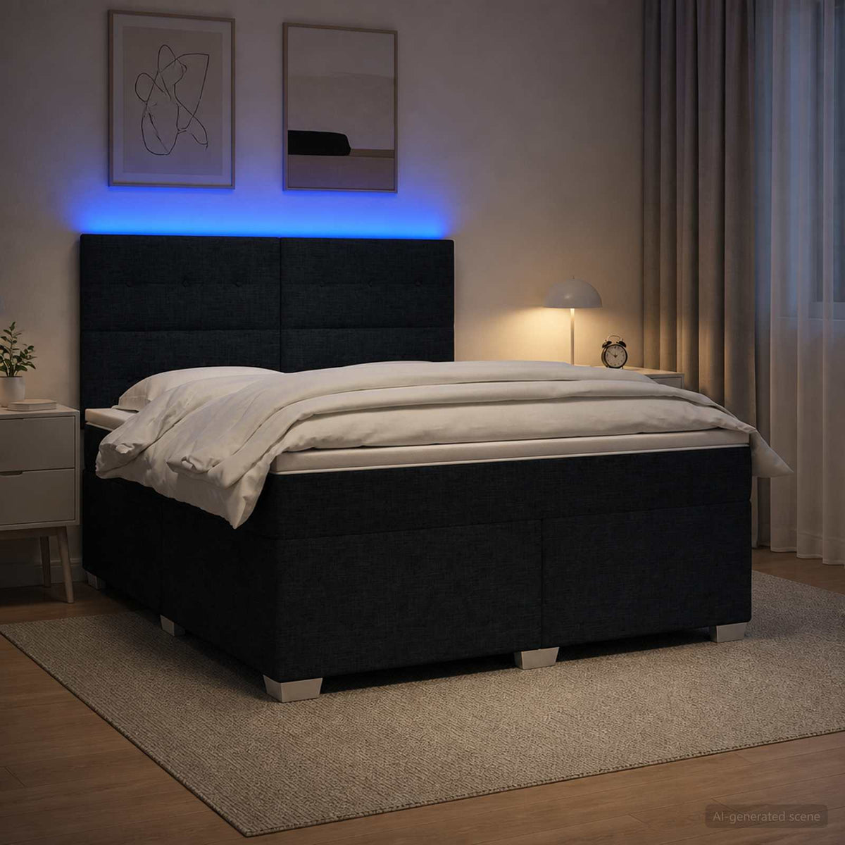 Κρεβάτι box spring με στρώμα Μαύρο 140 x 200 cm Ύφασμα - Pakobazaar