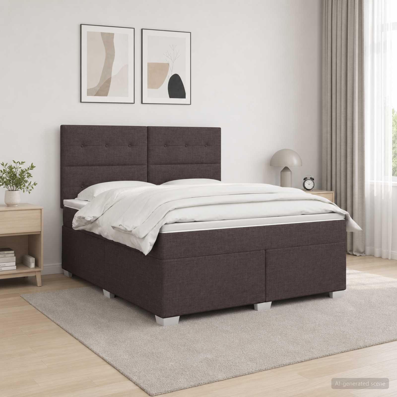 Κρεβάτι box spring με στρώμα Σκούρο Καφέ 180 x 200 cm Ύφασμα - Pakobazaar