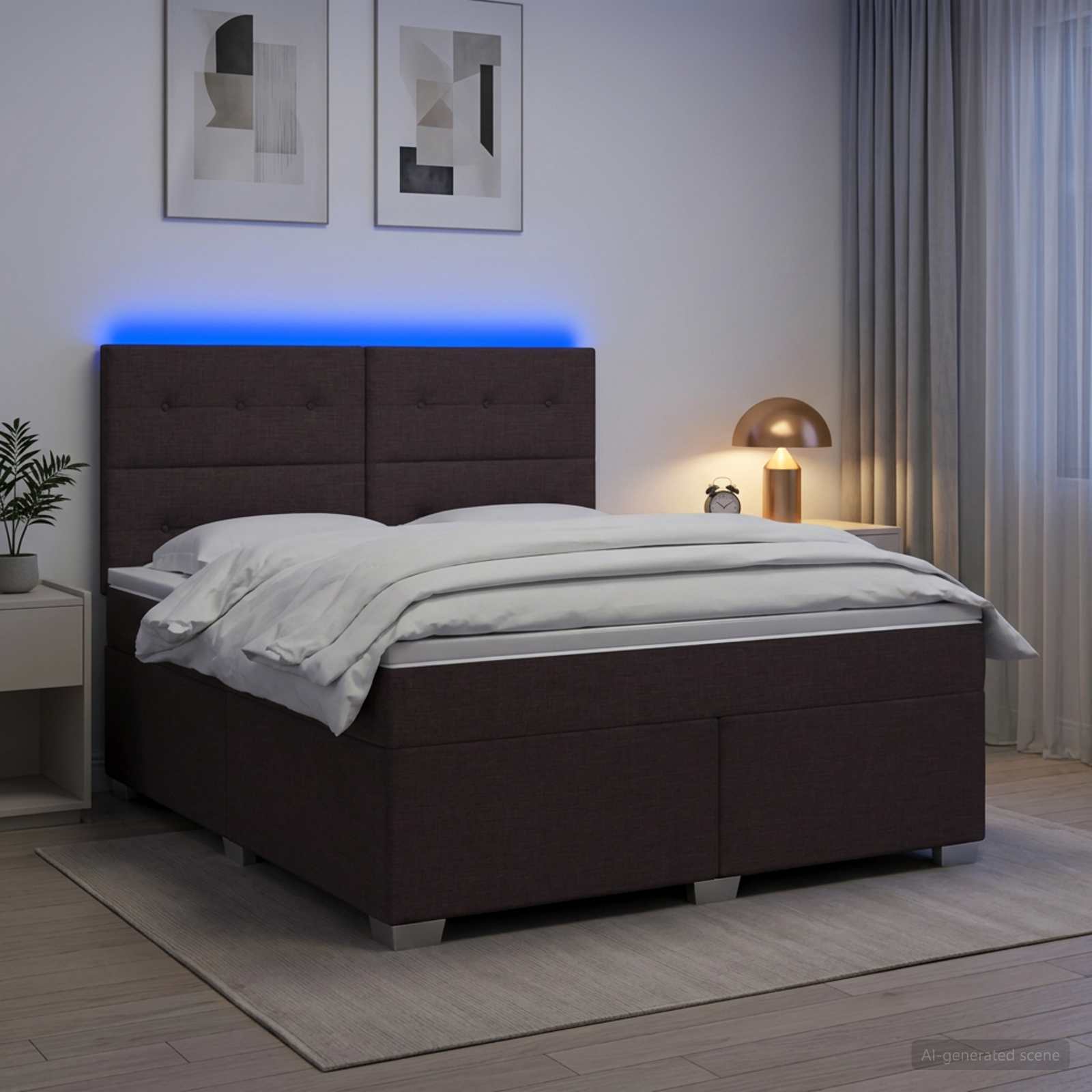Κρεβάτι box spring με στρώμα Σκούρο Καφέ 180 x 200 cm Ύφασμα - Pakobazaar