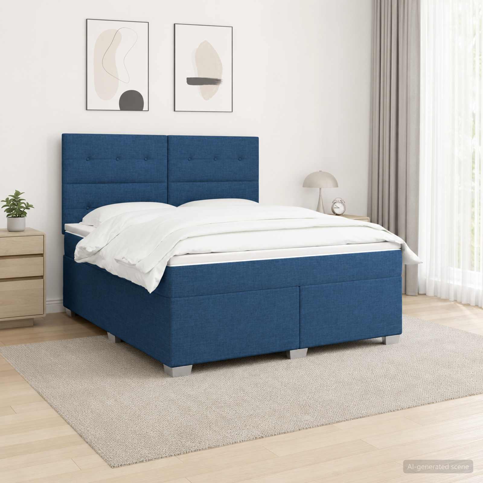 Κρεβάτι box spring με στρώμα Μπλε 180 x 200 cm Ύφασμα - Pakobazaar