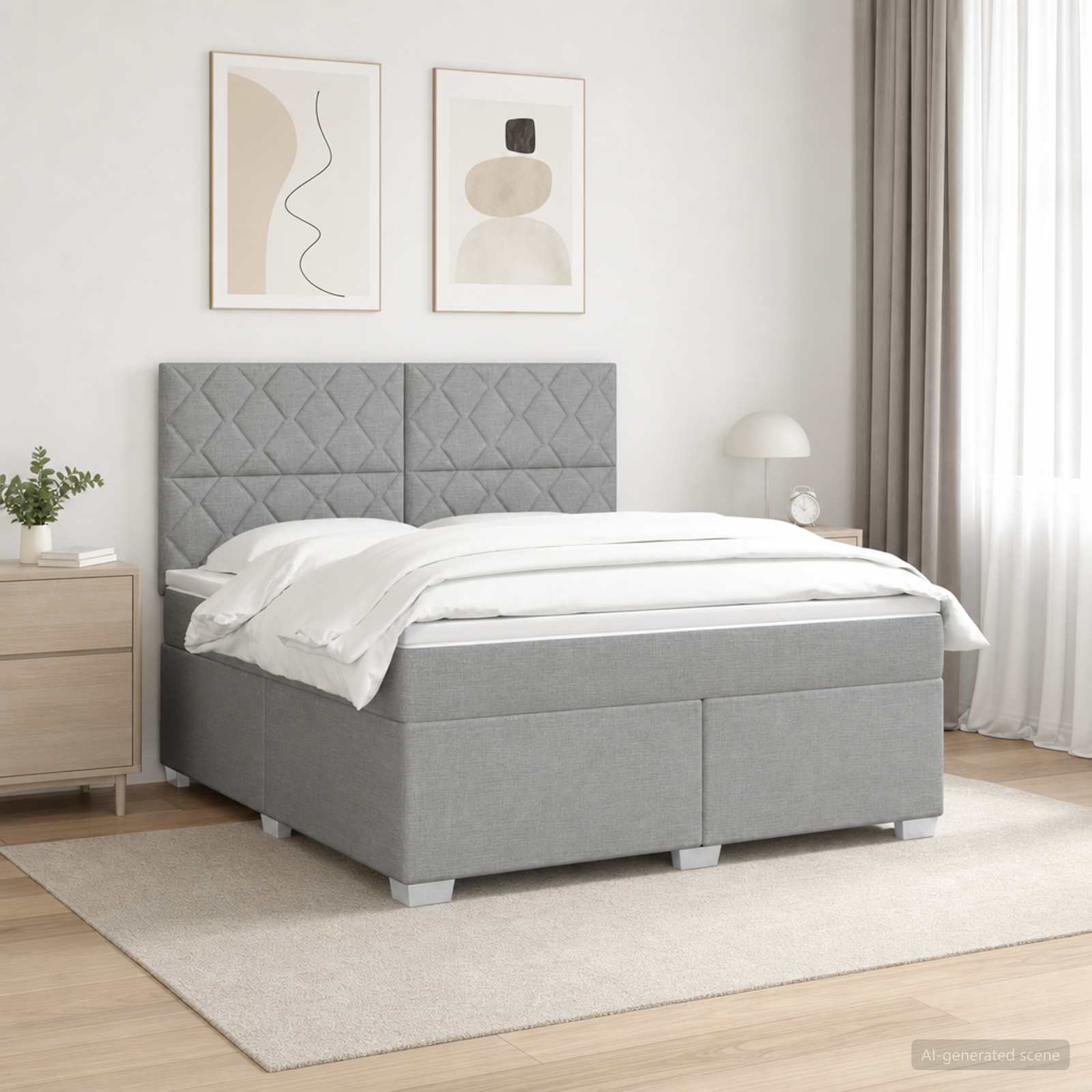 Κρεβάτι box spring με στρώμα Ανοιχτό γκρι 160 x 200 cm Ύφασμα - Pakobazaar