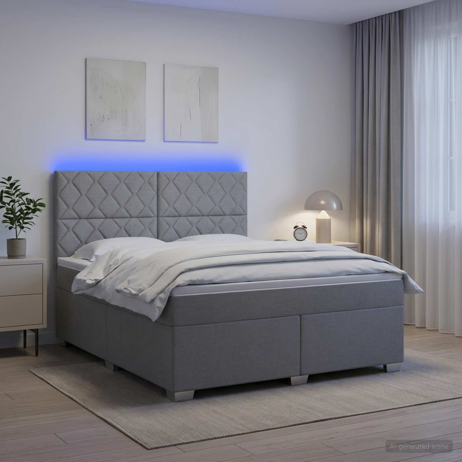 Κρεβάτι box spring με στρώμα Ανοιχτό γκρι 180 x 200 cm Ύφασμα - Pakobazaar