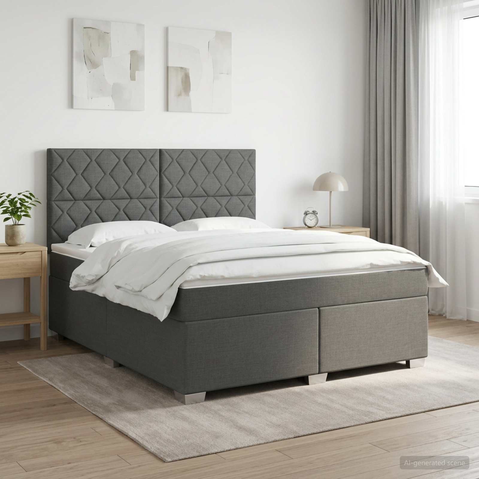 Κρεβάτι box spring με στρώμα Σκούρο Γκρι 160 x 200 cm Ύφασμα - Pakobazaar