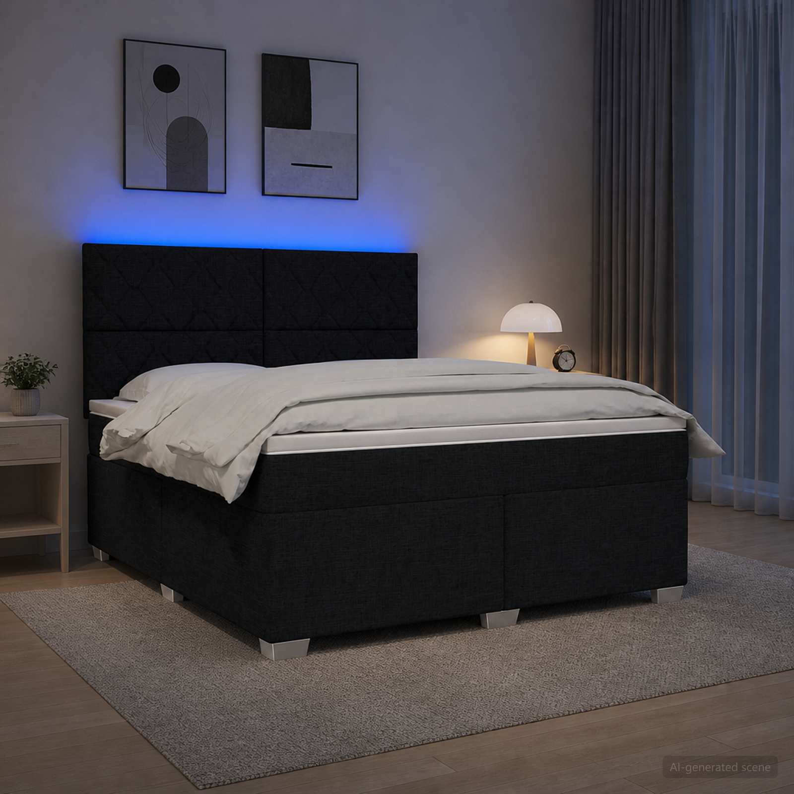 Κρεβάτι box spring με στρώμα Μαύρο 140 x 200 cm Ύφασμα