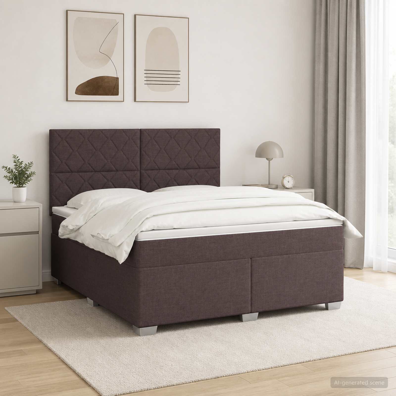 Κρεβάτι box spring με στρώμα Σκούρο Καφέ 180 x 200 cm Ύφασμα - Pakobazaar