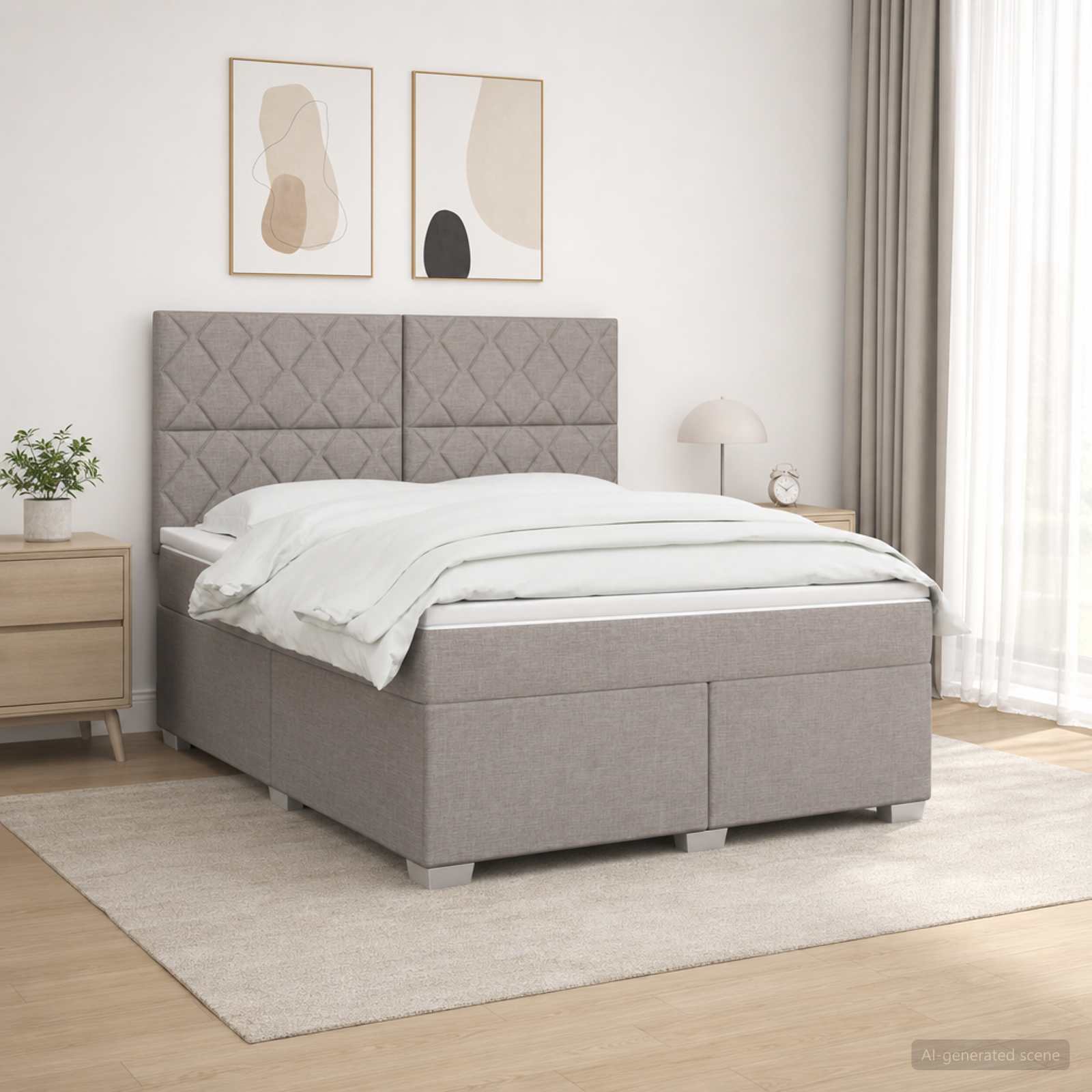 Κρεβάτι box spring με στρώμα Taupe 180 x 200 cm Ύφασμα - Pakobazaar