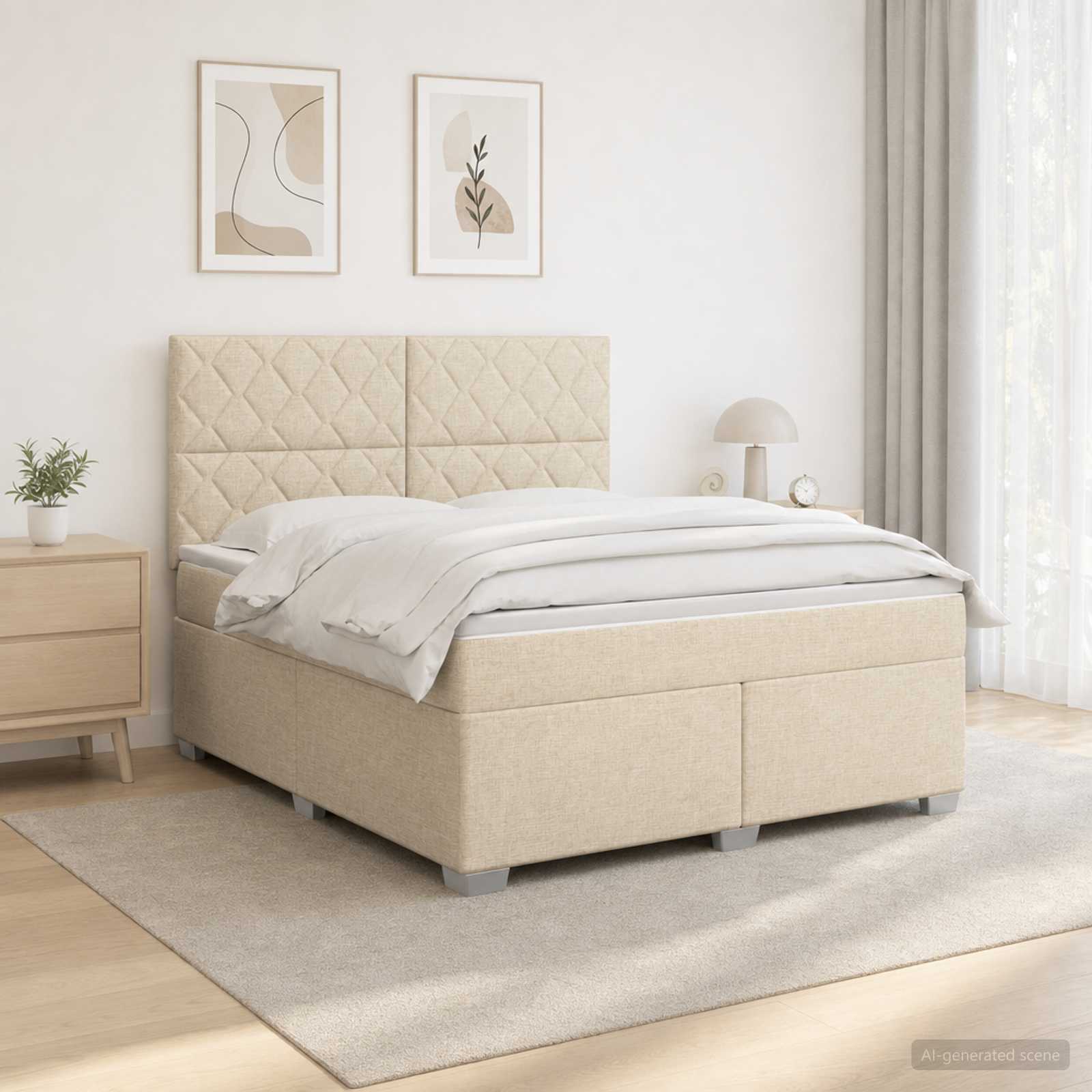 Κρεβάτι box spring με στρώμα Κρεμ 180 x 200 cm Ύφασμα - Pakobazaar