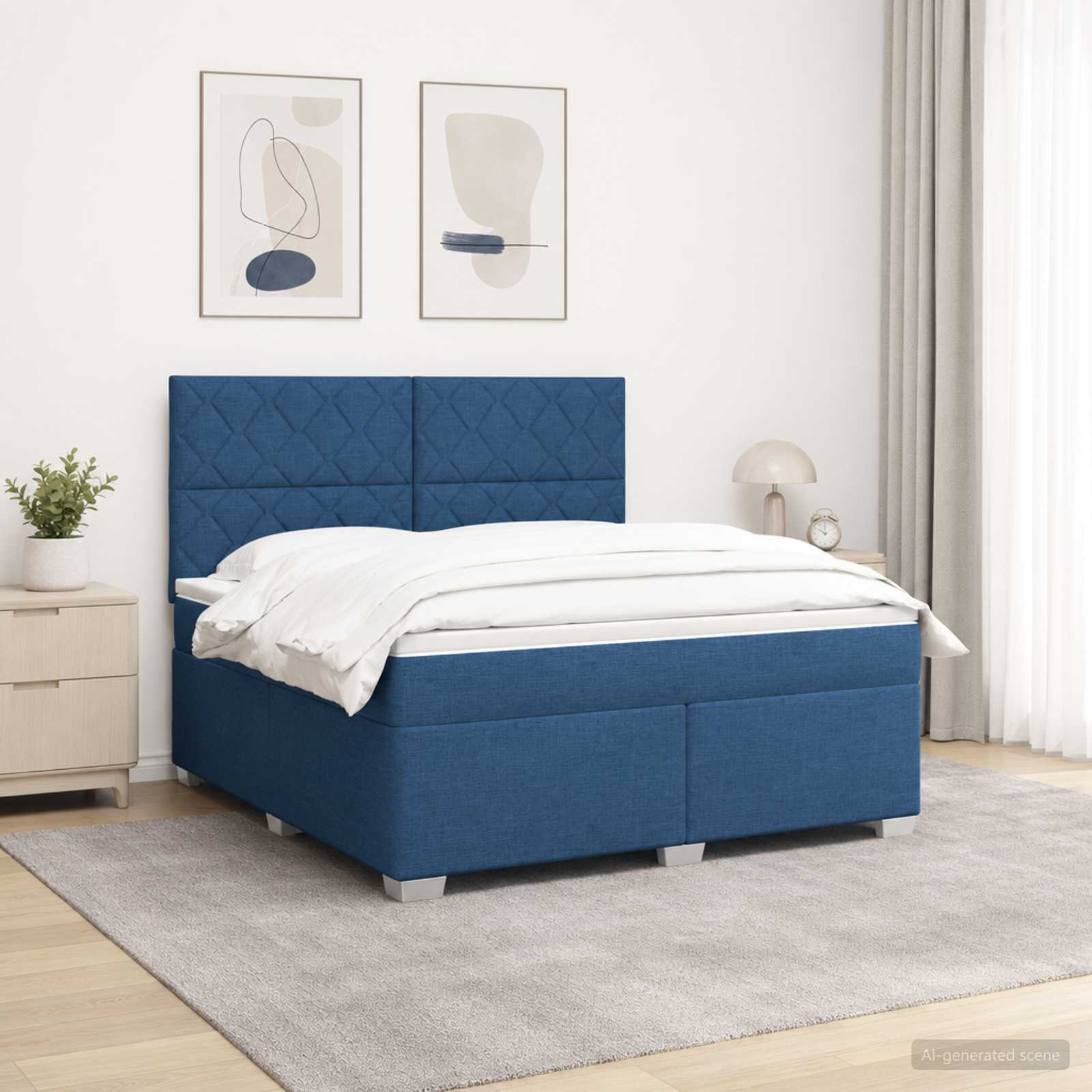 Κρεβάτι box spring με στρώμα Μπλε 140 x 200 cm Ύφασμα - Pakobazaar