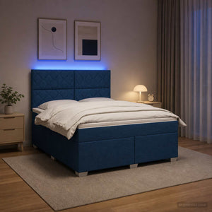 Κρεβάτι box spring με στρώμα Μπλε 160 x 200 cm Ύφασμα - Pakobazaar