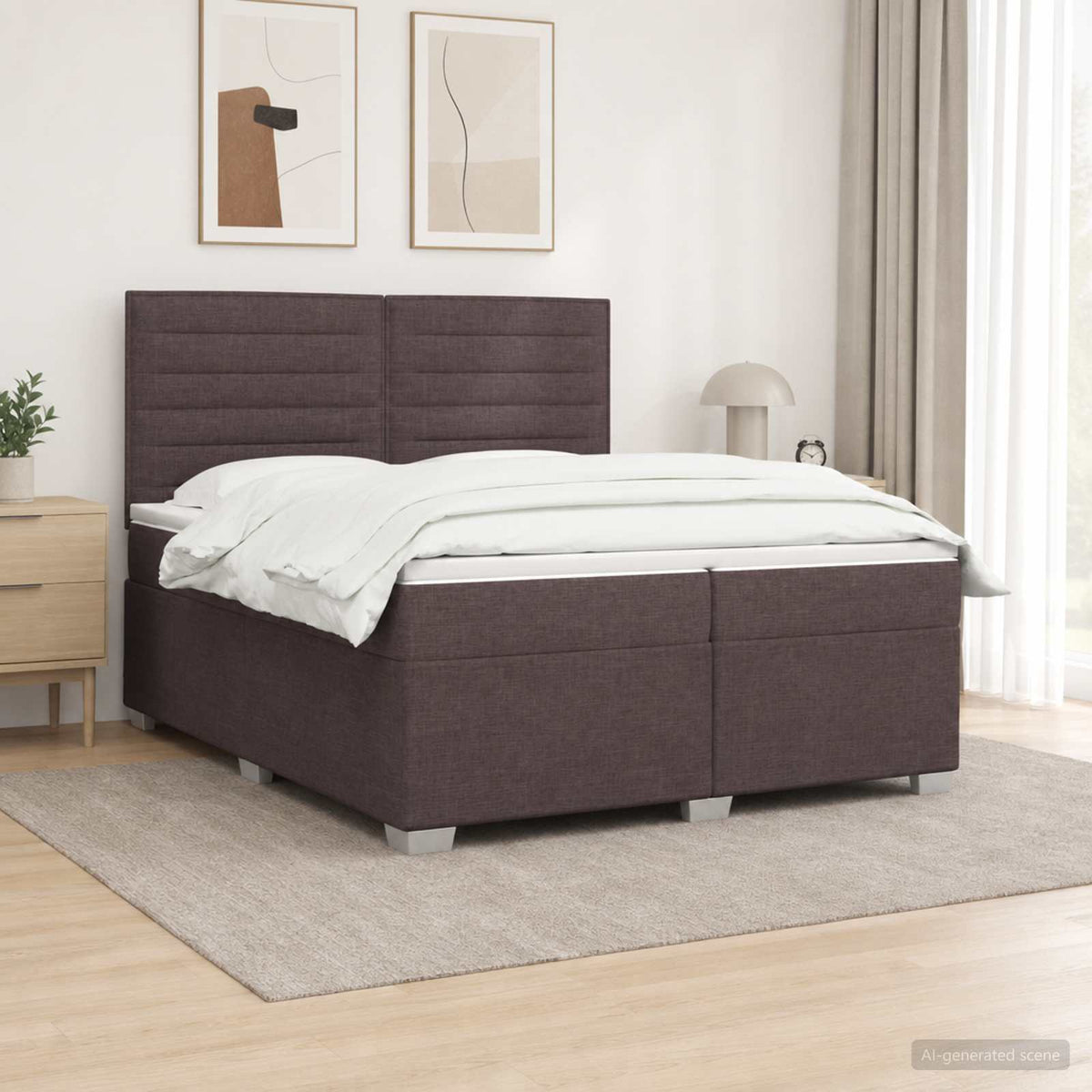 Κρεβάτι box spring με στρώμα Σκούρο Καφέ 200 x 200 cm Ύφασμα - Pakobazaar