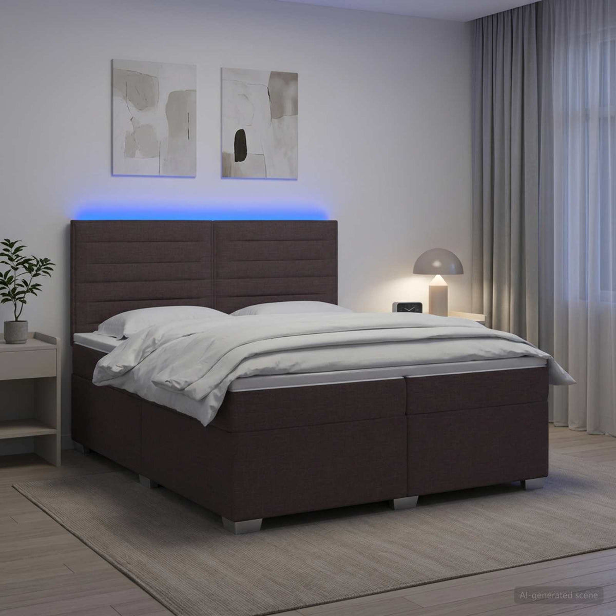 Κρεβάτι box spring με στρώμα Σκούρο Καφέ 200 x 200 cm Ύφασμα - Pakobazaar