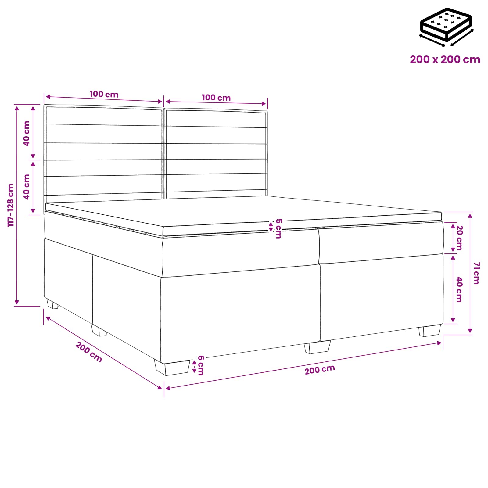 Κρεβάτι box spring με στρώμα Σκούρο Καφέ 200 x 200 cm Ύφασμα - Pakobazaar