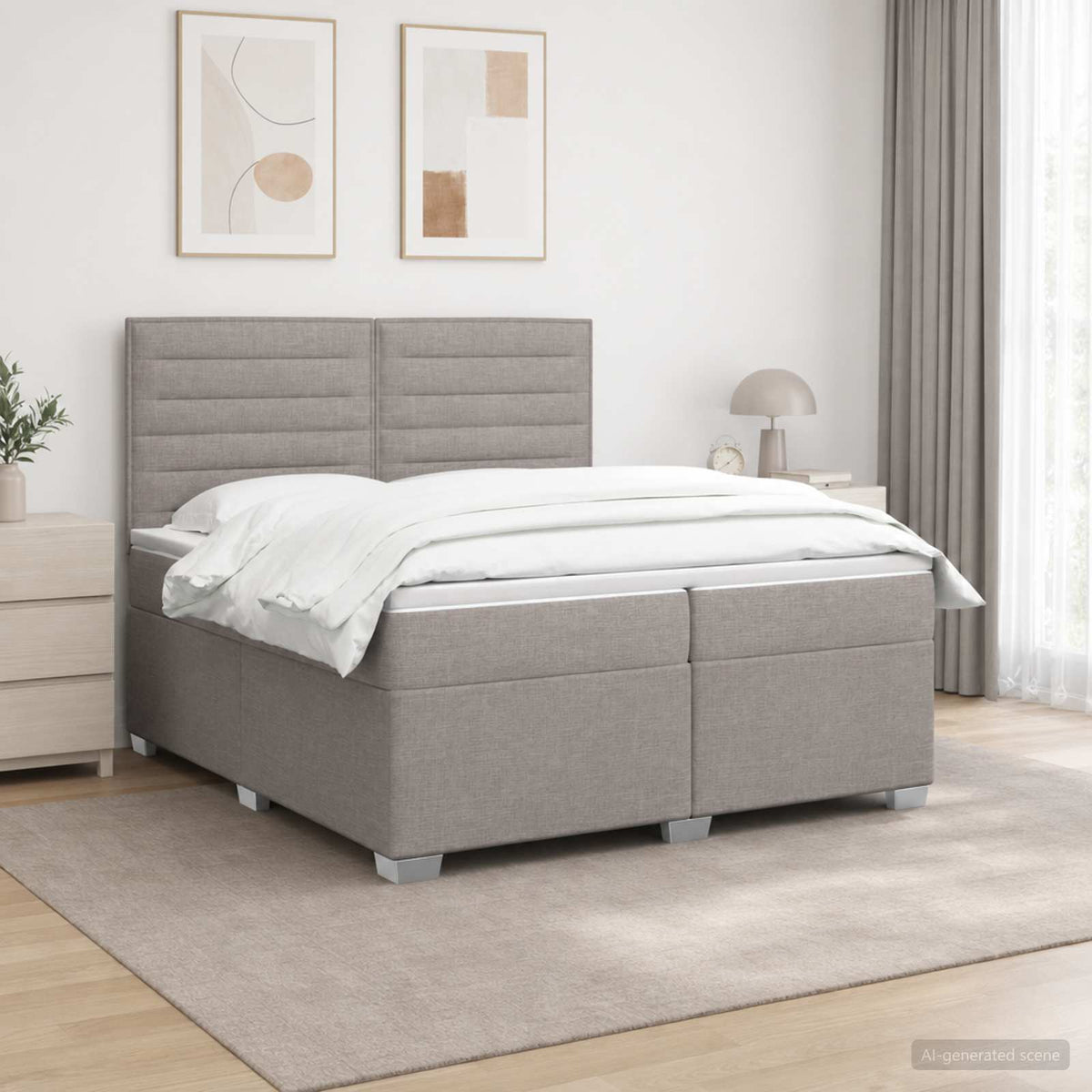 Κρεβάτι box spring με στρώμα Taupe 200 x 200 cm Ύφασμα - Pakobazaar