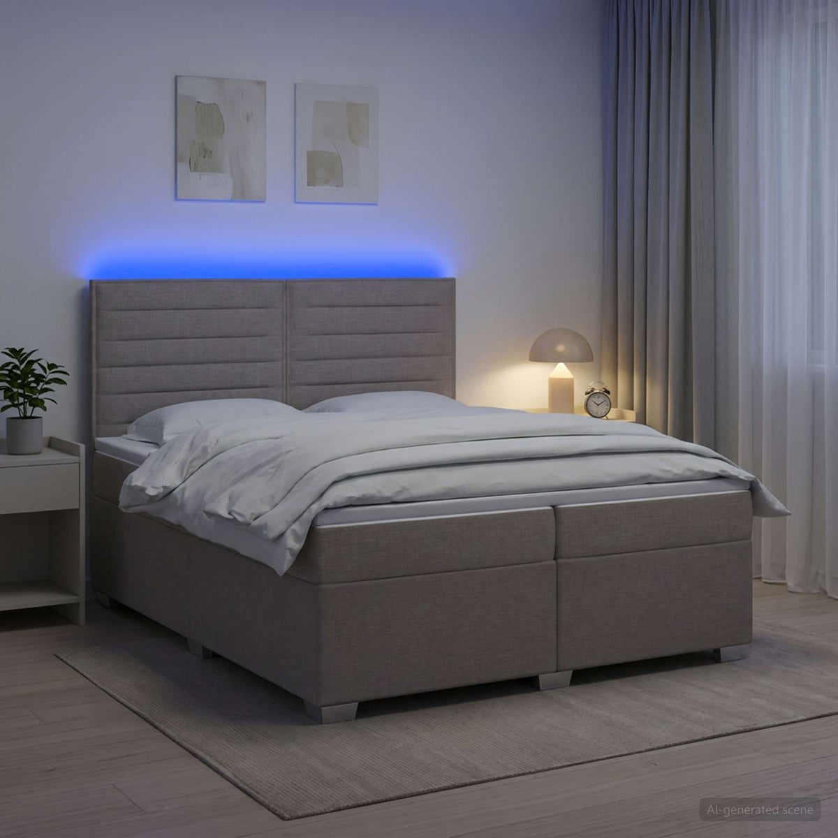 Κρεβάτι box spring με στρώμα Taupe 200 x 200 cm Ύφασμα - Pakobazaar
