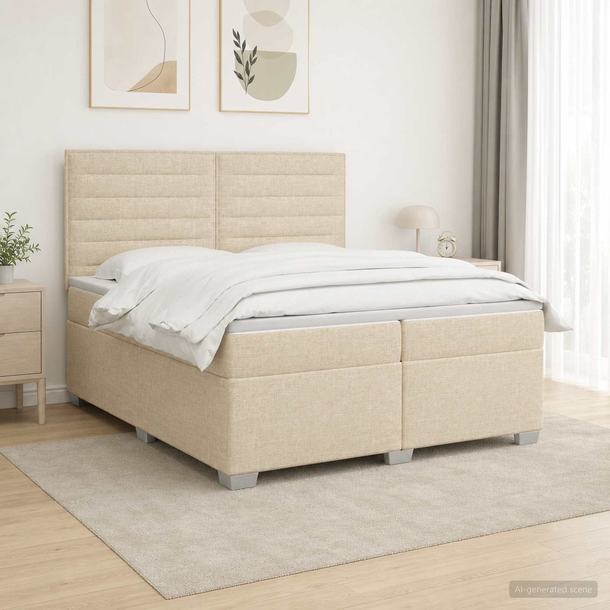 Κρεβάτι box spring με στρώμα Κρεμ 200 x 200 cm Ύφασμα