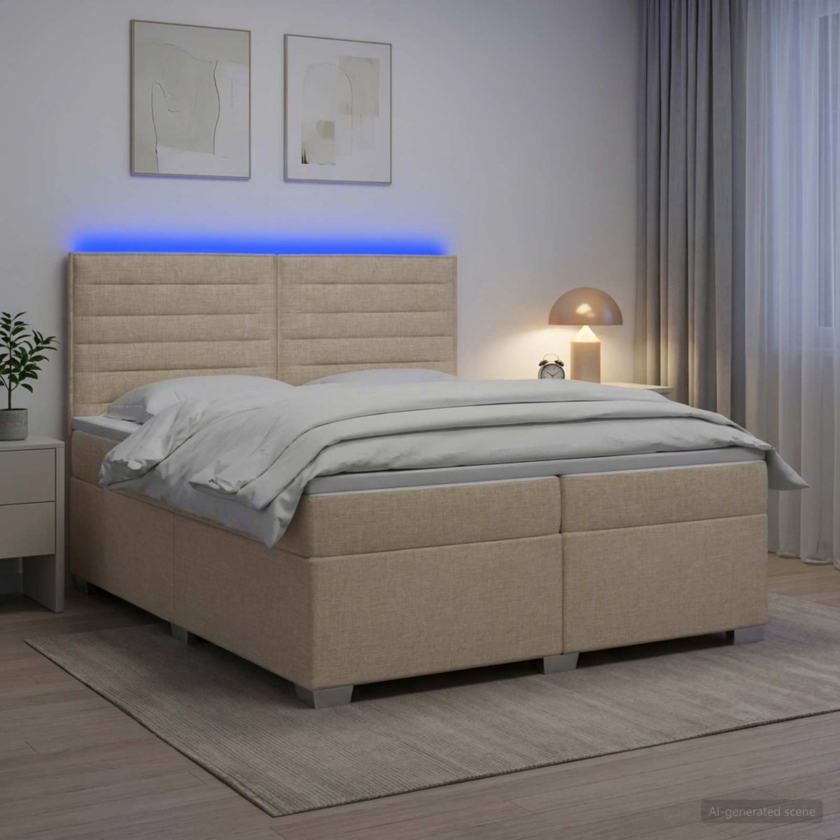 Κρεβάτι box spring με στρώμα Κρεμ 200 x 200 cm Ύφασμα