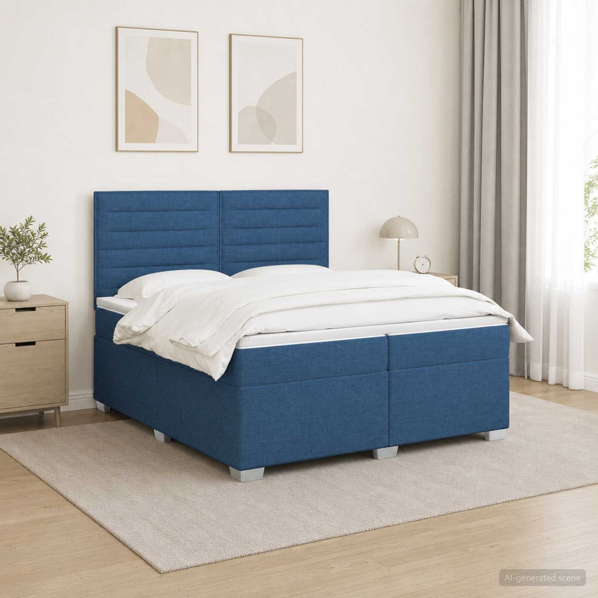 Κρεβάτι box spring με στρώμα Μπλε 200 x 200 cm Ύφασμα - Pakobazaar