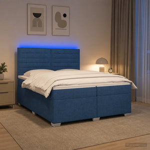 Κρεβάτι box spring με στρώμα Μπλε 200 x 200 cm Ύφασμα - Pakobazaar