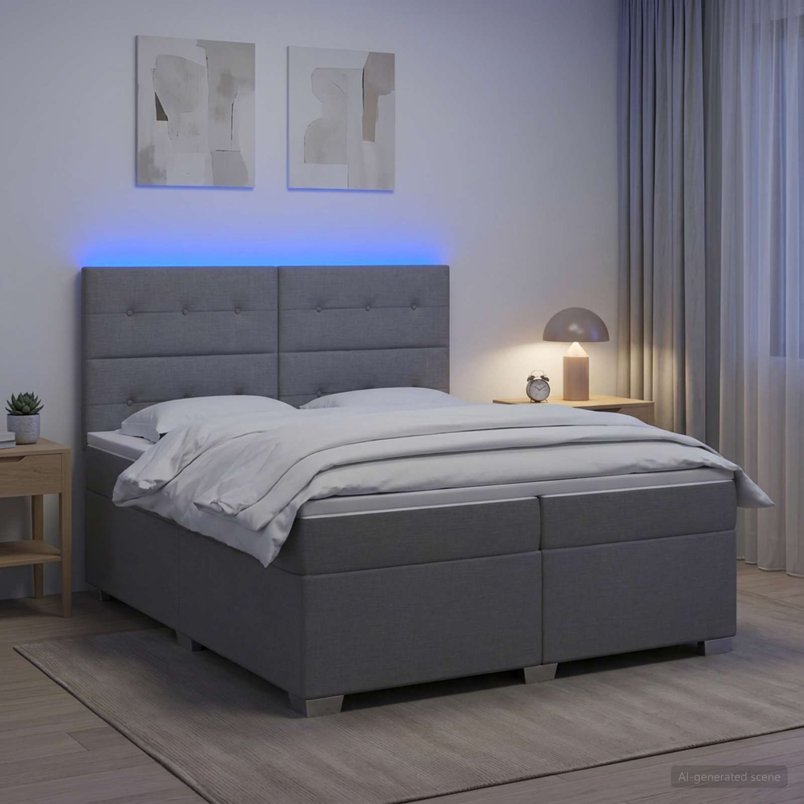 Κρεβάτι box spring με στρώμα Ανοιχτό γκρι 200 x 200 cm Ύφασμα - Pakobazaar