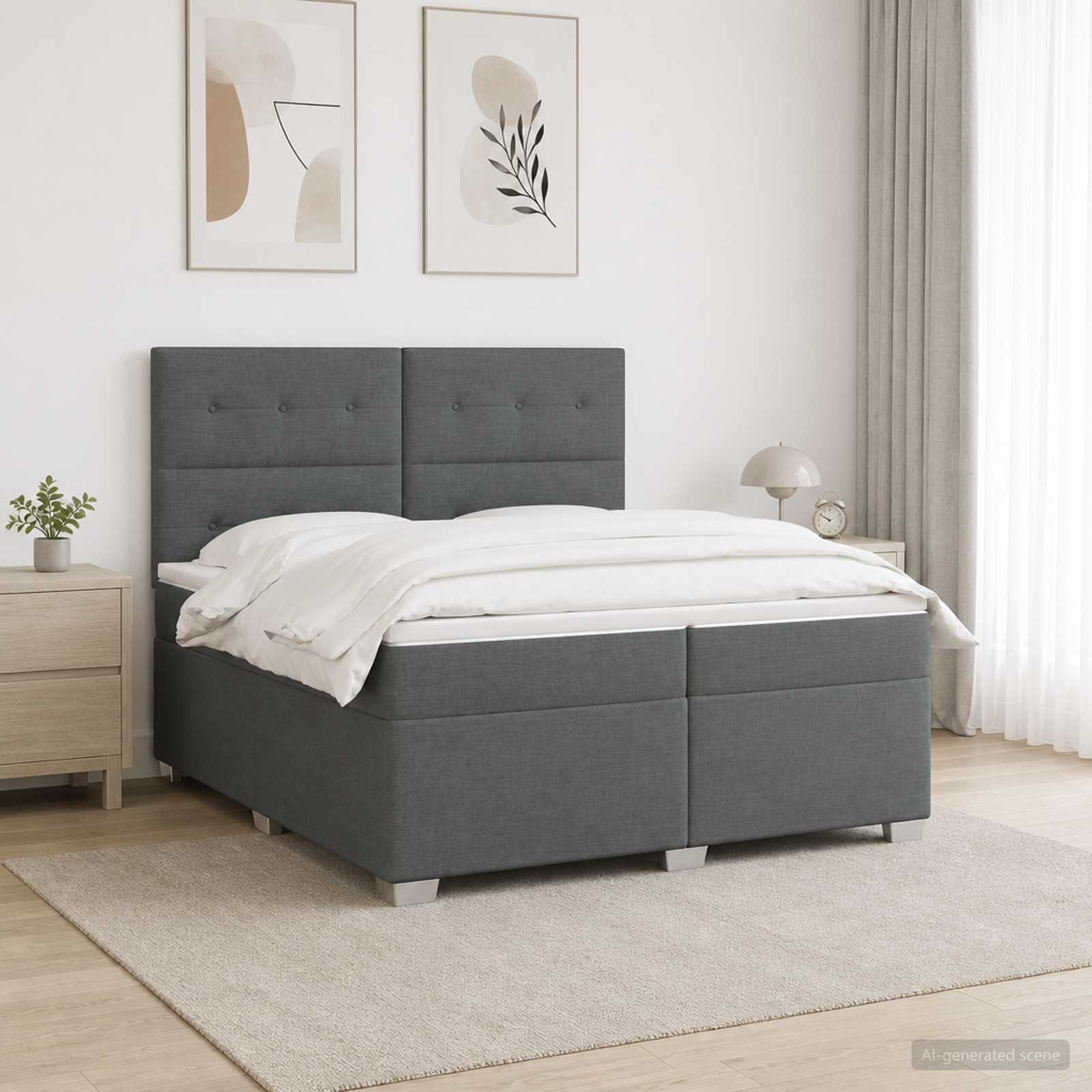 Κρεβάτι box spring με στρώμα Σκούρο Γκρι 200 x 200 cm Ύφασμα - Pakobazaar
