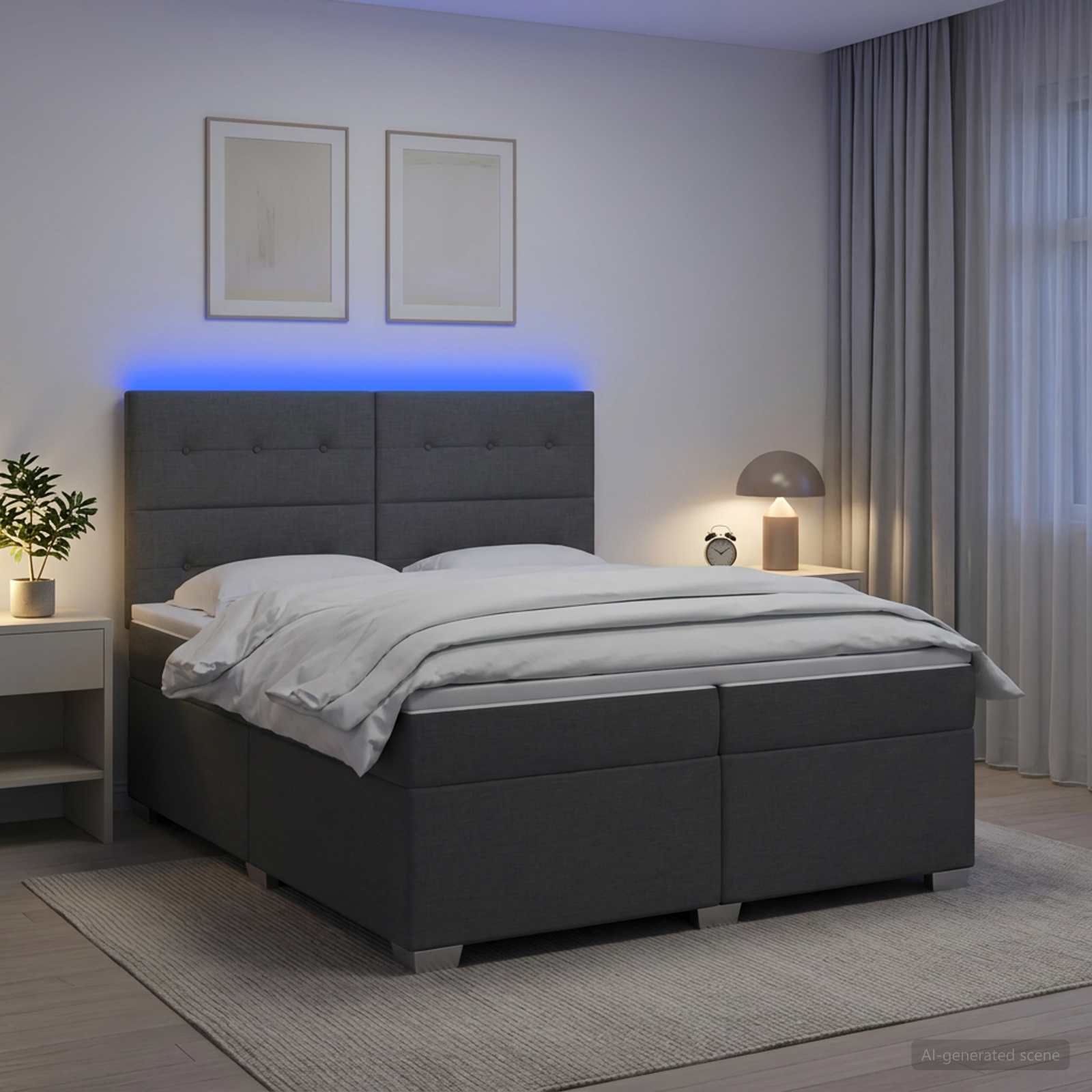 Κρεβάτι box spring με στρώμα Σκούρο Γκρι 200 x 200 cm Ύφασμα - Pakobazaar