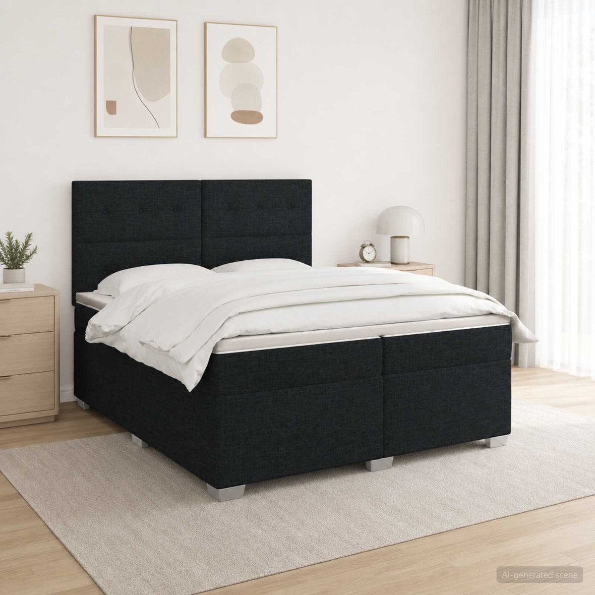 Κρεβάτι box spring με στρώμα Μαύρο 200 x 200 cm Ύφασμα - Pakobazaar