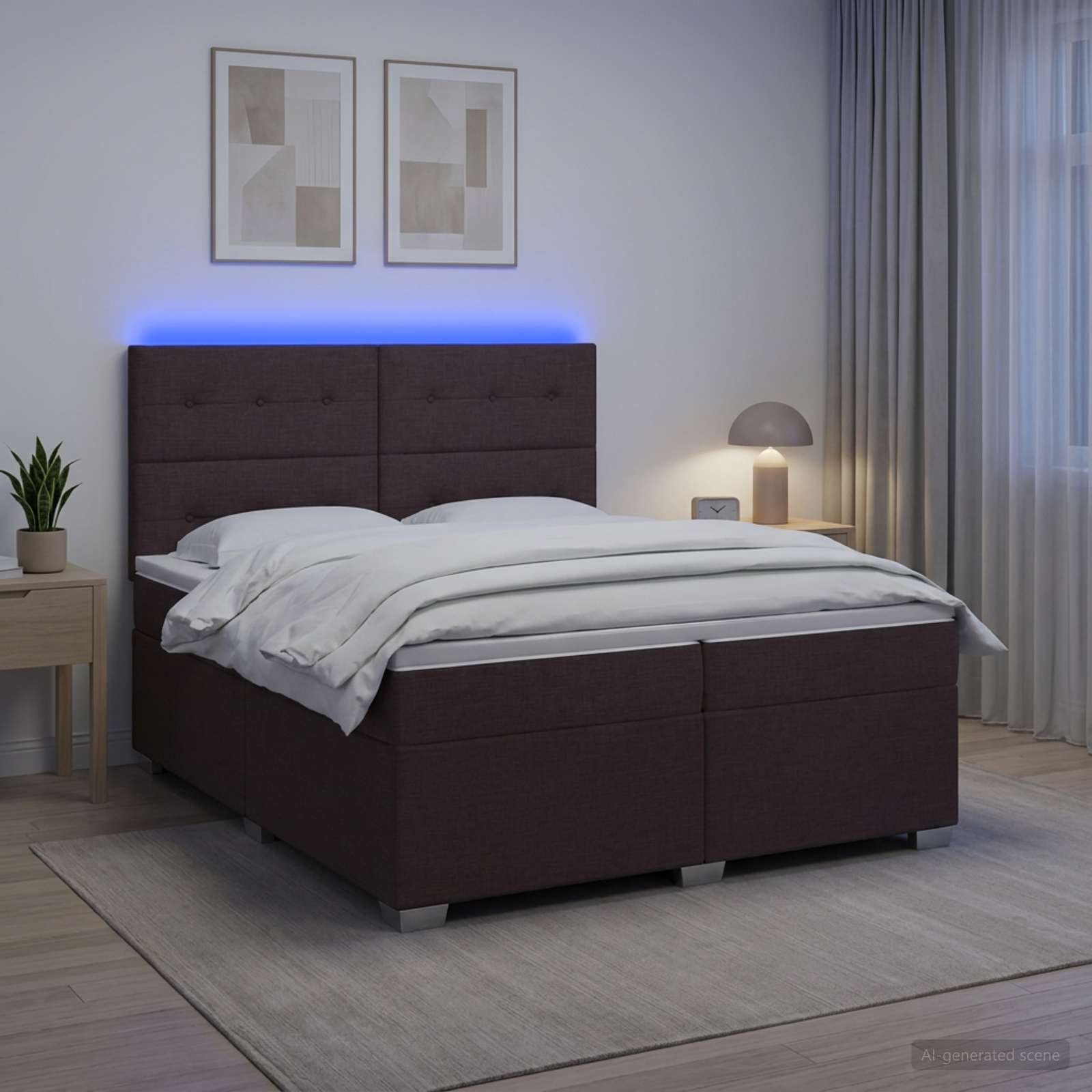 Κρεβάτι box spring με στρώμα Σκούρο Καφέ 200 x 200 cm Ύφασμα - Pakobazaar
