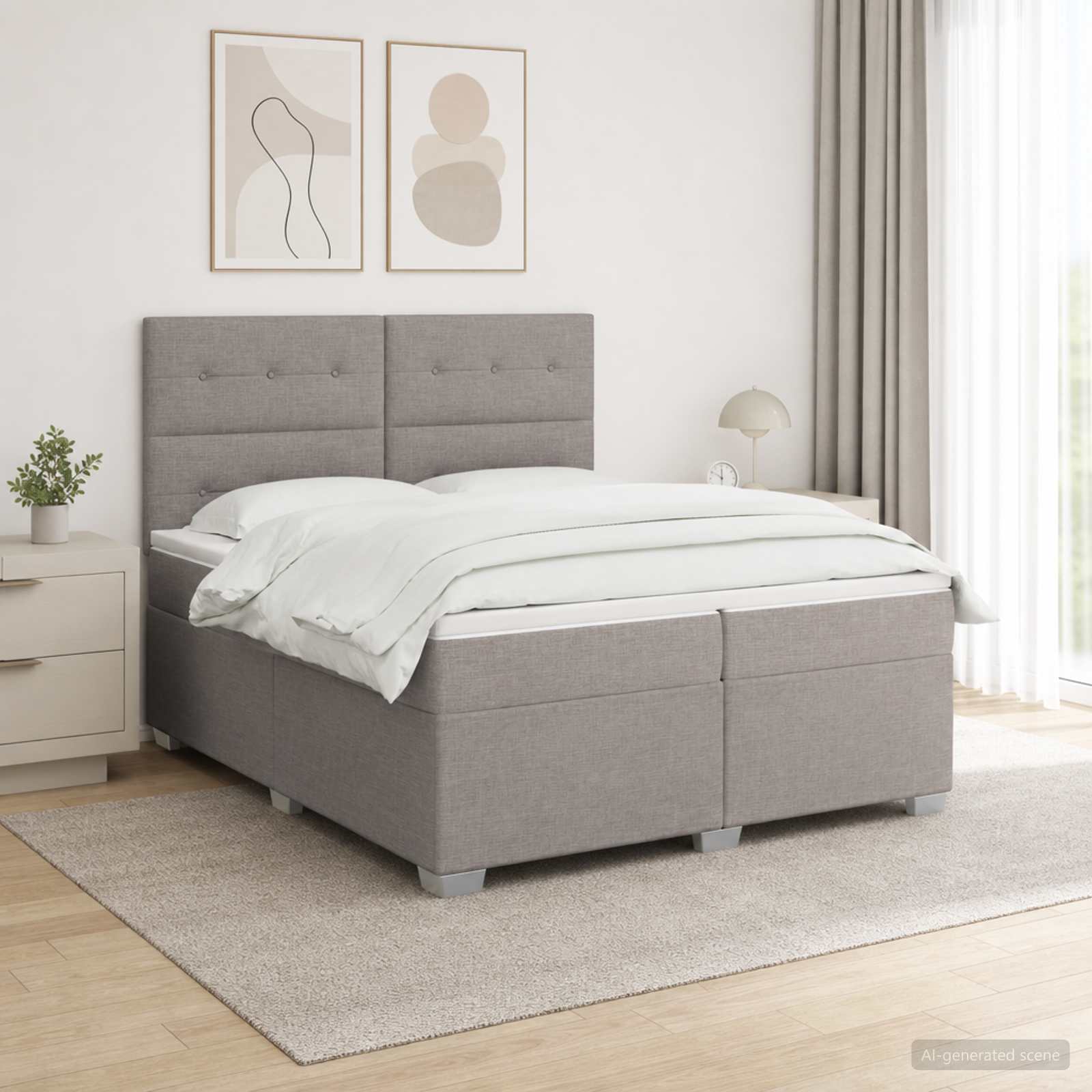 Κρεβάτι box spring με στρώμα Taupe 200 x 200 cm Ύφασμα - Pakobazaar