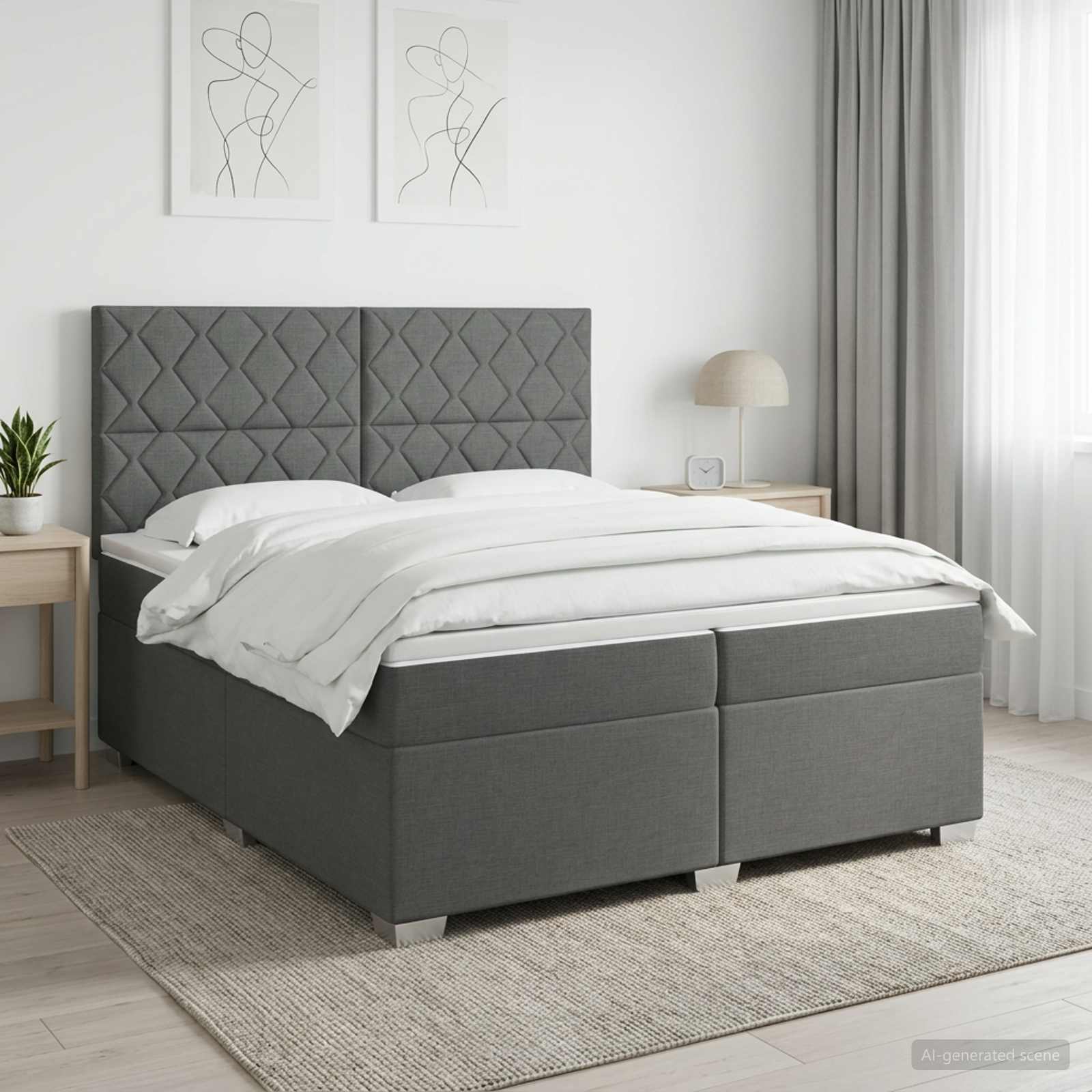 Κρεβάτι box spring με στρώμα Σκούρο Γκρι 200 x 200 cm Ύφασμα - Pakobazaar