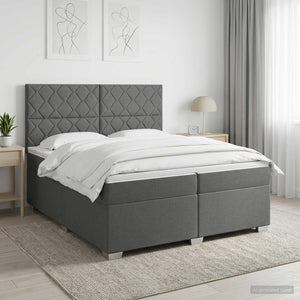 Κρεβάτι box spring με στρώμα Σκούρο Γκρι 200 x 200 cm Ύφασμα - Pakobazaar