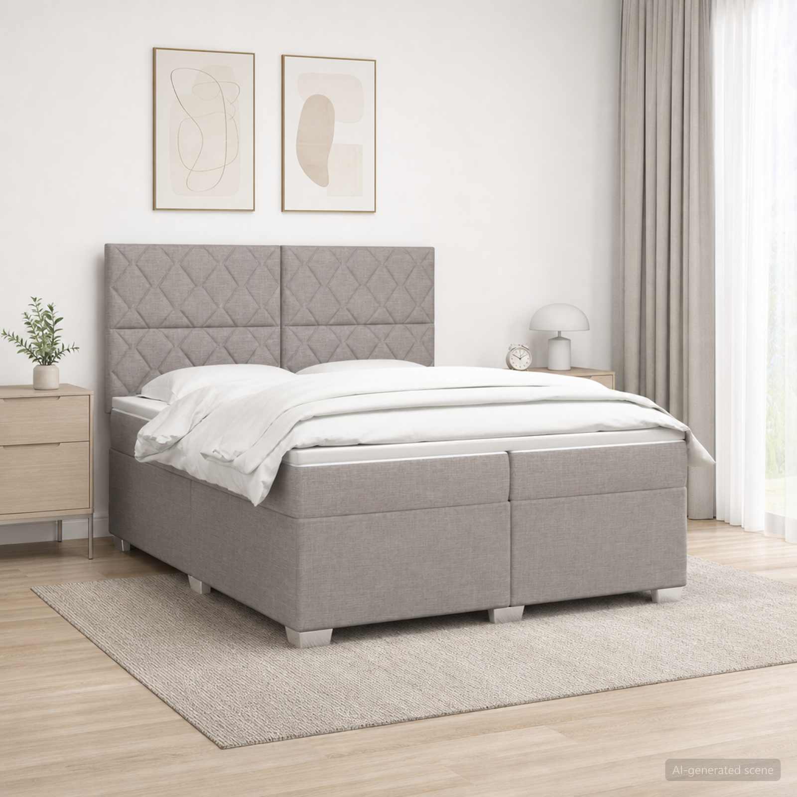 Κρεβάτι box spring με στρώμα Taupe 200 x 200 cm Ύφασμα - Pakobazaar