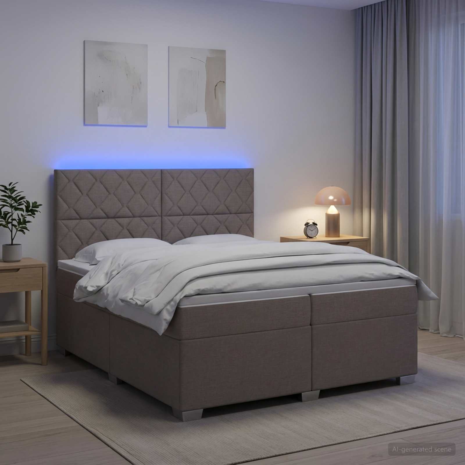 Κρεβάτι box spring με στρώμα Taupe 200 x 200 cm Ύφασμα - Pakobazaar