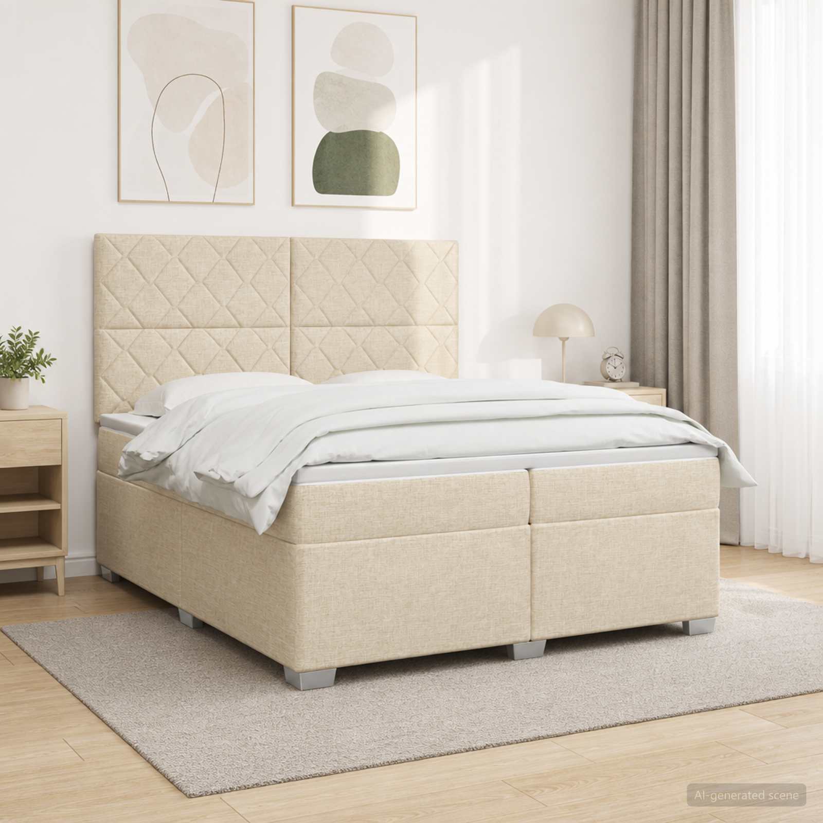 Κρεβάτι box spring με στρώμα Κρεμ 200 x 200 cm Ύφασμα - Pakobazaar