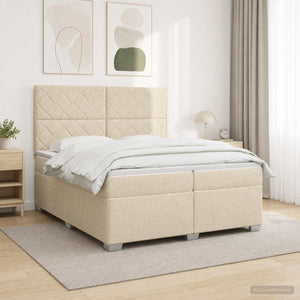 Κρεβάτι box spring με στρώμα Κρεμ 200 x 200 cm Ύφασμα - Pakobazaar