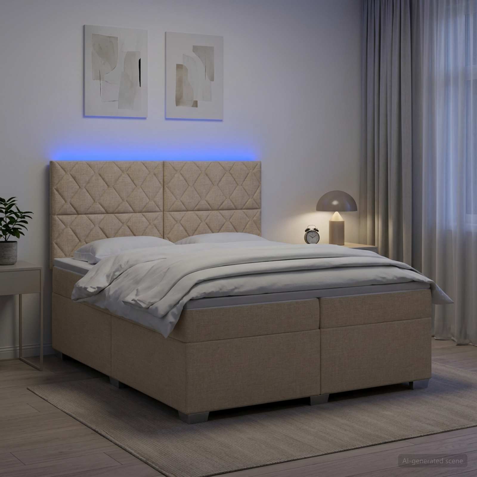 Κρεβάτι box spring με στρώμα Κρεμ 200 x 200 cm Ύφασμα - Pakobazaar