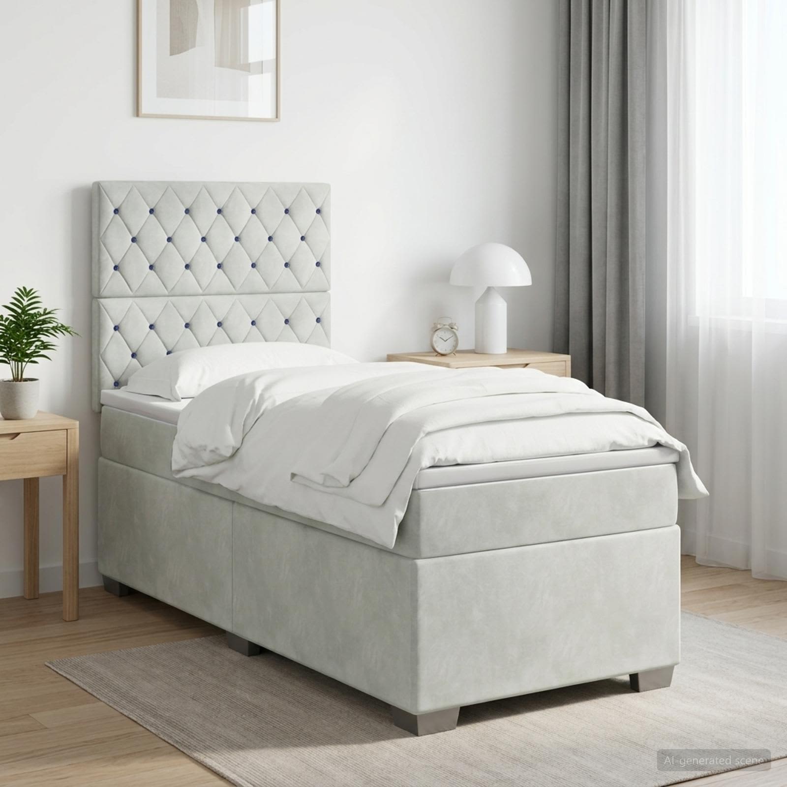 Κρεβάτι Box Spring με Στρώμα και LED Ανοιχτό γκρι 90 x 190 cm - Pakobazaar