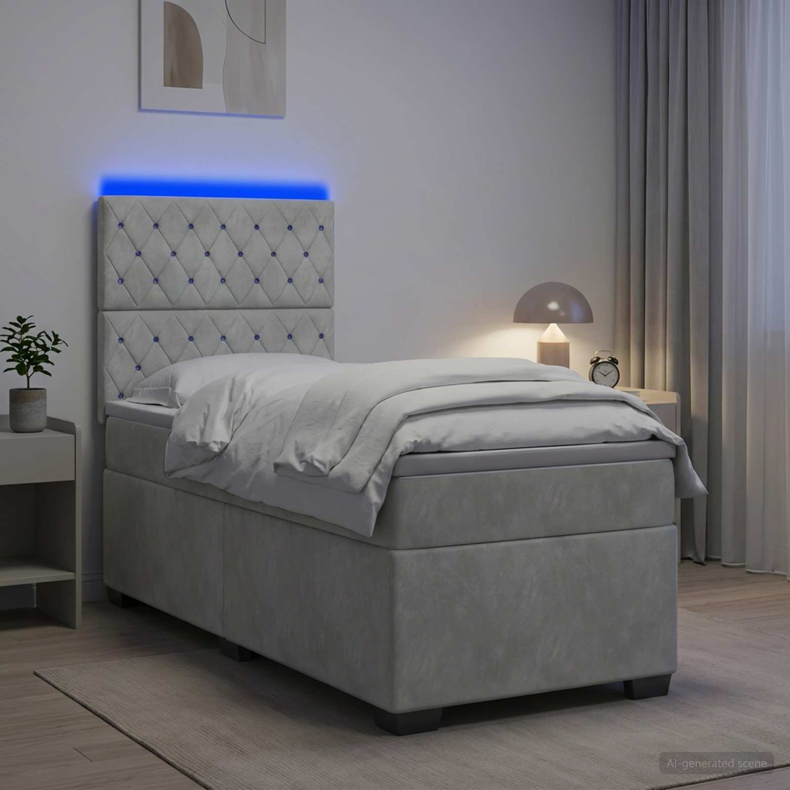 Κρεβάτι box spring με στρώμα Ανοιχτό γκρι 90 x 200 cm Βελούδο - Pakobazaar