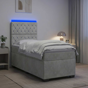 Κρεβάτι box spring με στρώμα Ανοιχτό γκρι 90 x 190 cm Βελούδο - Pakobazaar