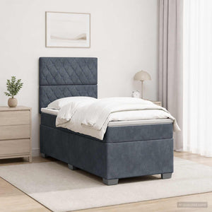 Κρεβάτι box spring με στρώμα Σκούρο Γκρι 100 x 200 cm Βελούδο - Pakobazaar