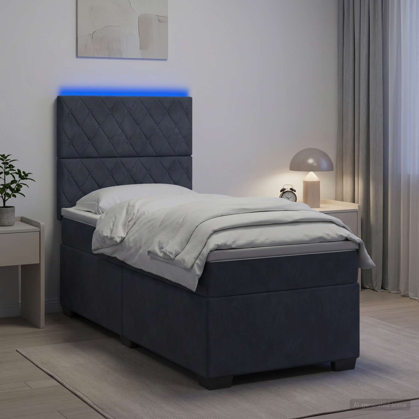 Κρεβάτι box spring με στρώμα Σκούρο Γκρι 100 x 200 cm Βελούδο - Pakobazaar