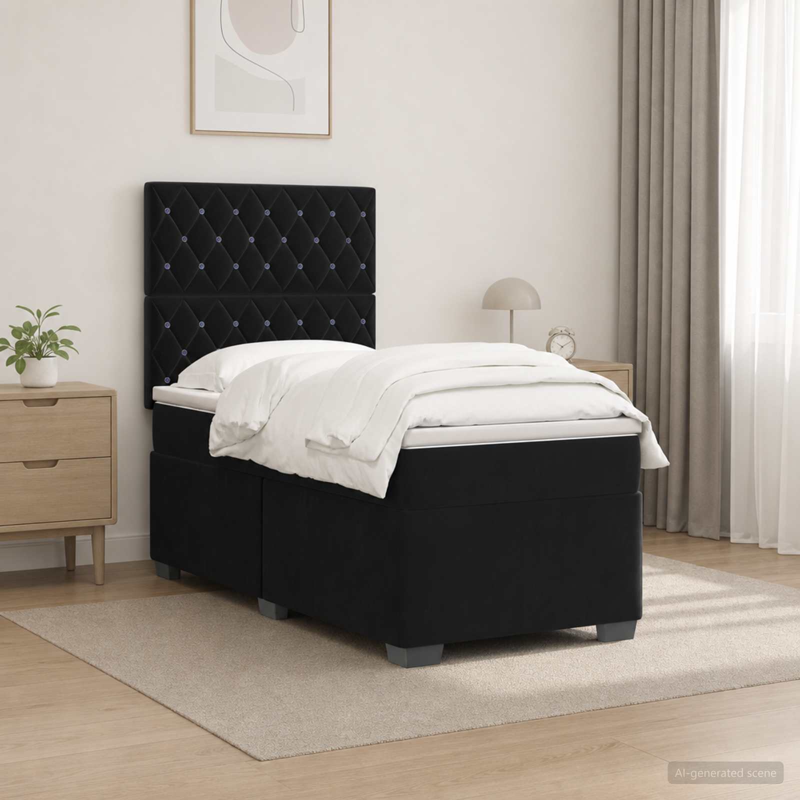 Κρεβάτι box spring με στρώμα Μαύρο 100 x 200 cm Βελούδο - Pakobazaar