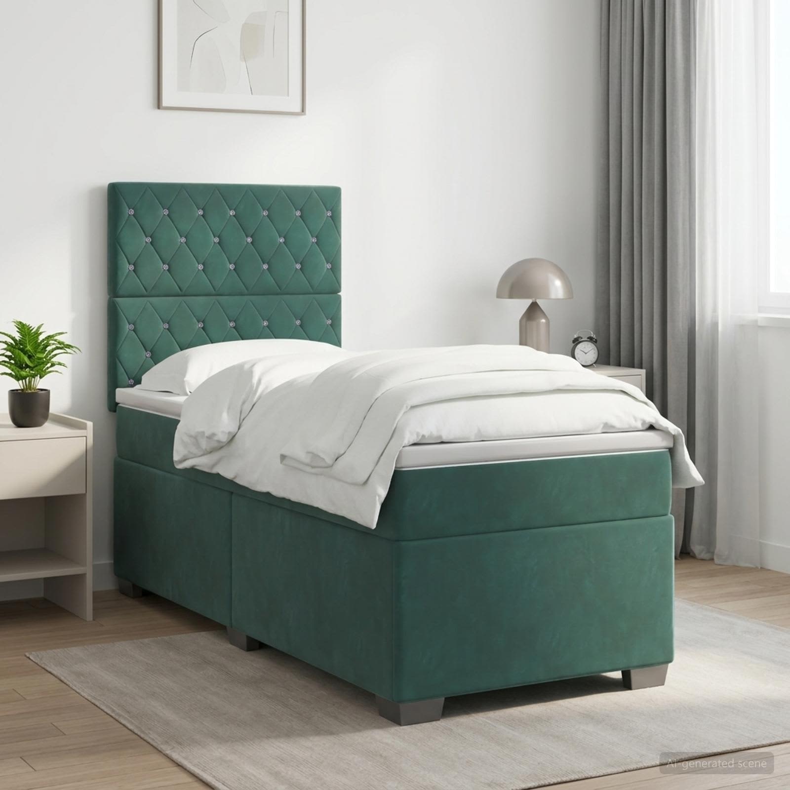 Κρεβάτι box spring με στρώμα Σκούρο Πράσινο 90 x 190 cm Βελούδο - Pakobazaar