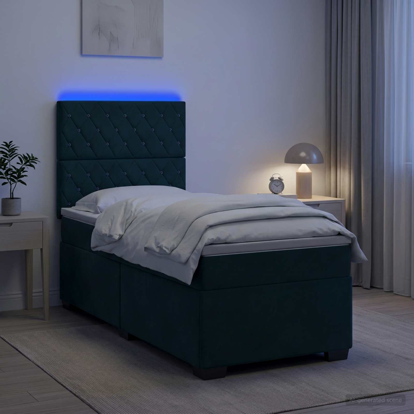 Κρεβάτι box spring με στρώμα Σκούρο Πράσινο 80 x 200 cm Βελούδο - Pakobazaar