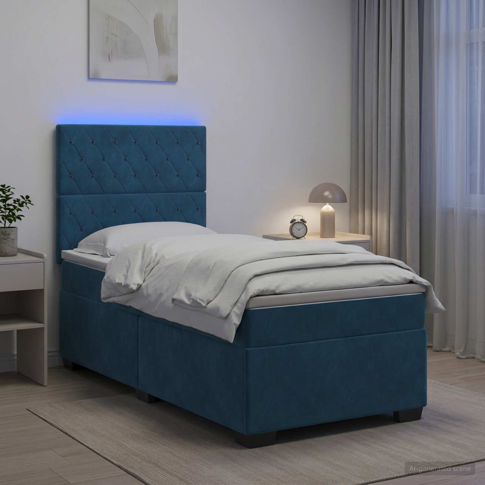 Κρεβάτι box spring με στρώμα Μπλε 80 x 200 cm Βελούδο - Pakobazaar