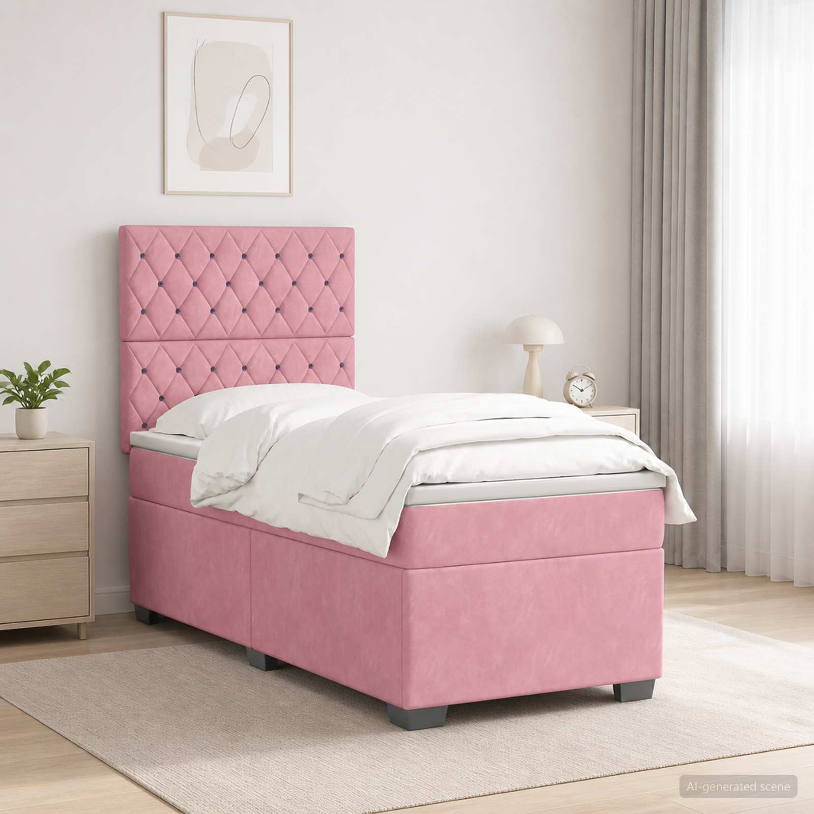 Κρεβάτι box spring με στρώμα Ροζ 90 x 200 cm Βελούδο - Pakobazaar