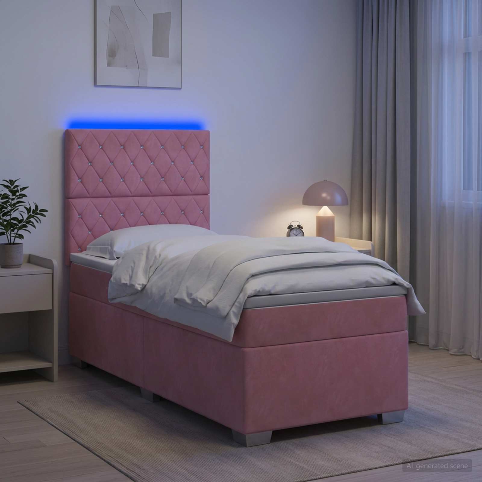 Κρεβάτι box spring με στρώμα Ροζ 90 x 200 cm Βελούδο - Pakobazaar