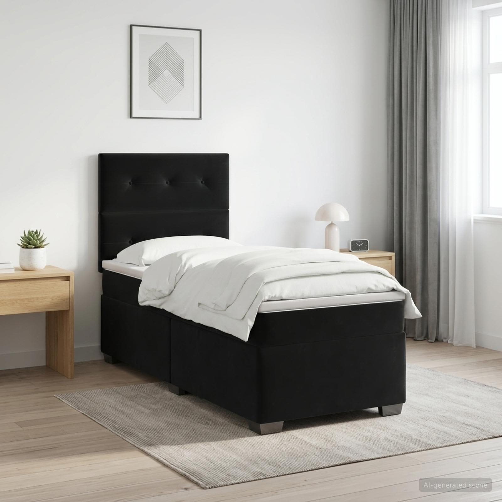 Κρεβάτι box spring με στρώμα Μαύρο 80 x 200 cm Βελούδο