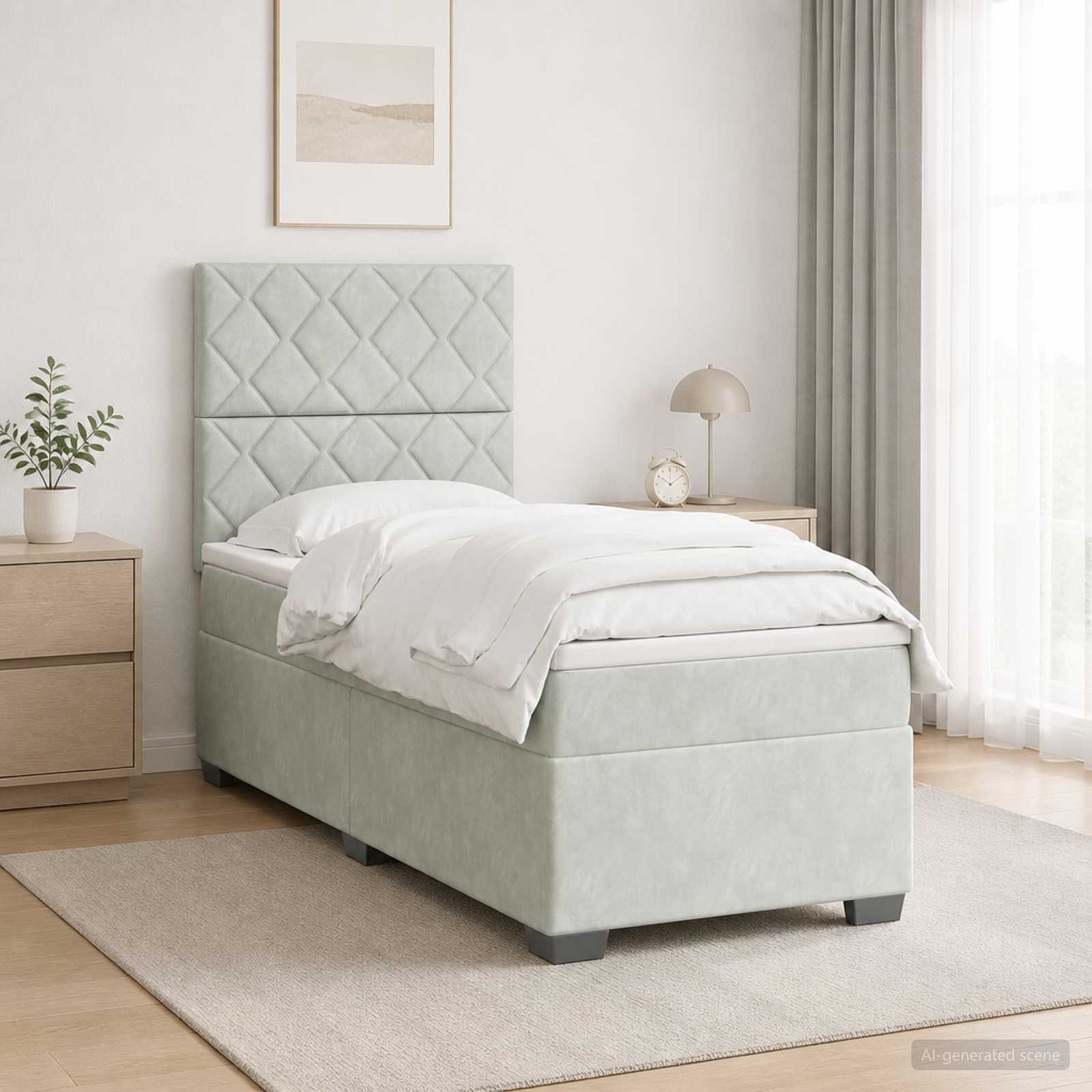 Κρεβάτι box spring με στρώμα Ανοιχτό γκρι 80 x 200 cm Βελούδο - Pakobazaar