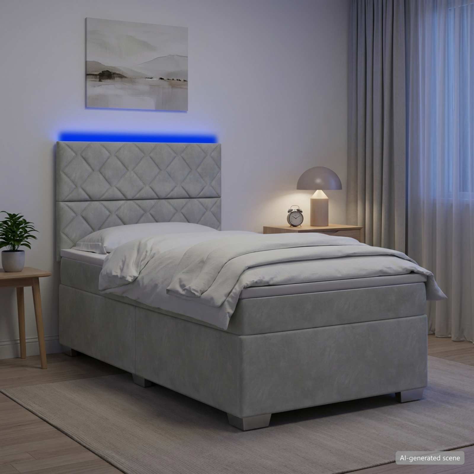 Κρεβάτι box spring με στρώμα Ανοιχτό γκρι 100 x 200 cm Βελούδο - Pakobazaar